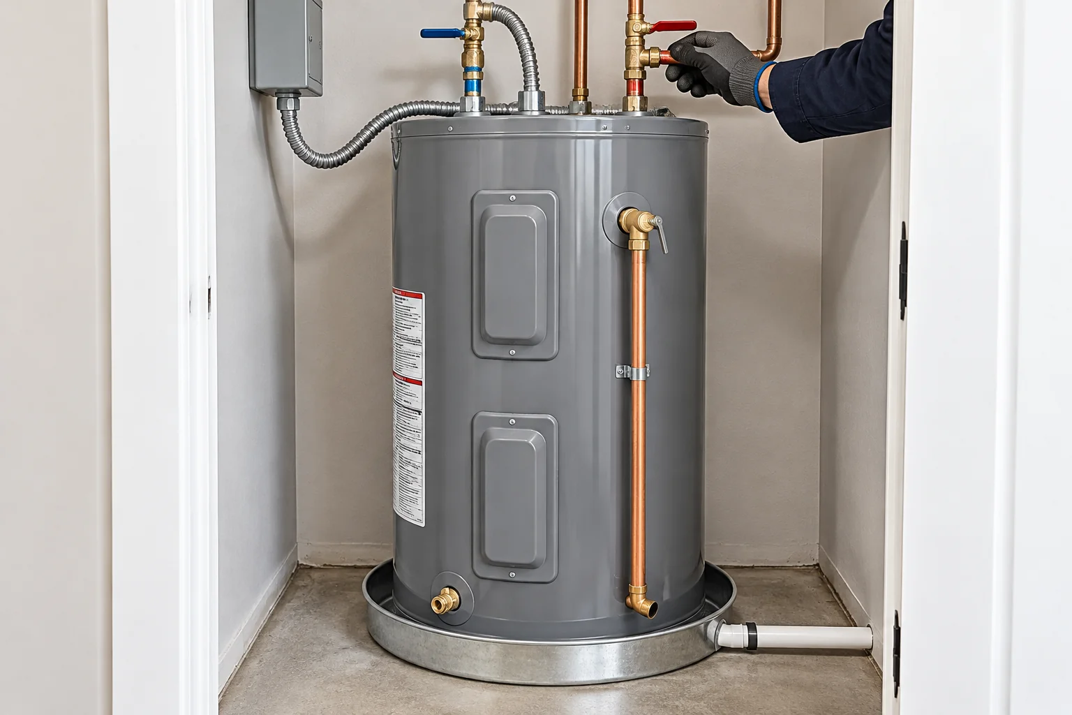 Tank water heater and connections — AI illustration
